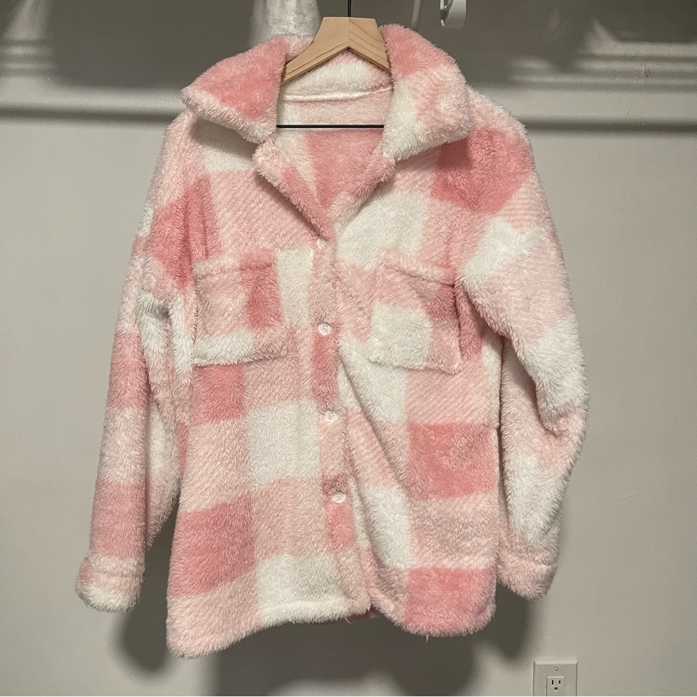 Pink and white plaid jacket